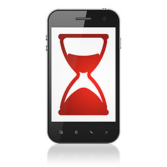 Image showing Timeline concept: Hourglass on smartphone