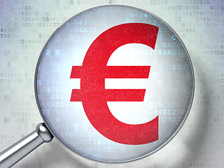 Image showing Currency concept:  Euro with optical glass on digital background