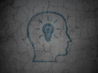 Image showing Marketing concept: Head With Lightbulb on grunge wall background