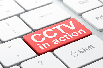Image showing Security concept: CCTV In action on computer keyboard background