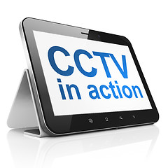 Image showing Security concept: CCTV In action on tablet pc computer