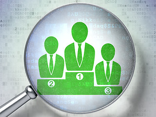 Image showing Business concept:  Business Team with optical glass on digital b