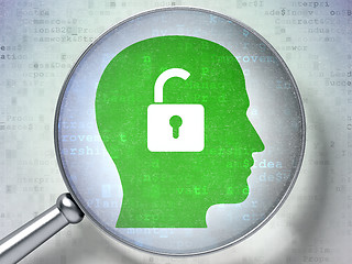 Image showing Business concept:  Head With Padlock with optical glass on digit