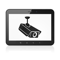 Image showing Privacy concept: Cctv Camera on tablet pc computer