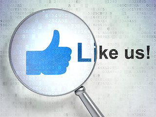Image showing Social media concept: Like and Like us! with optical glass
