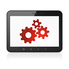 Image showing Web design concept: Gears on tablet pc computer