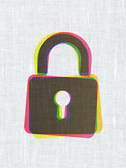 Image showing Data concept: Closed Padlock on fabric texture background