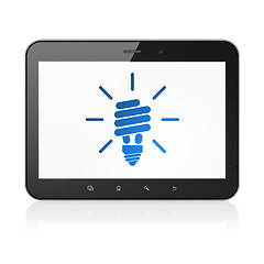 Image showing Business concept: Energy Saving Lamp on tablet pc computer