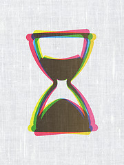 Image showing Timeline concept: Hourglass on fabric texture background