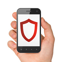 Image showing Security concept: Contoured Shield on smartphone