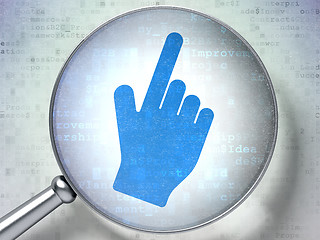 Image showing Marketing concept:  Mouse Cursor with optical glass on digital b