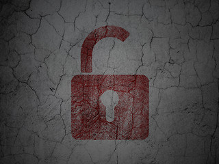 Image showing Safety concept: Opened Padlock on grunge wall background