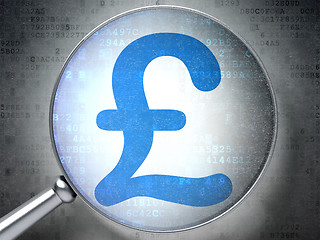 Image showing Currency concept:  Pound with optical glass on digital backgroun