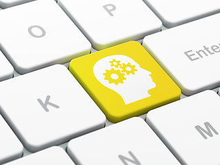 Image showing Education concept: Head With Gears on computer keyboard backgrou