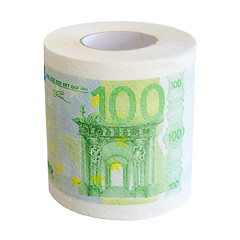 Image showing 100 Euro banknotes toilet paper roll isolated