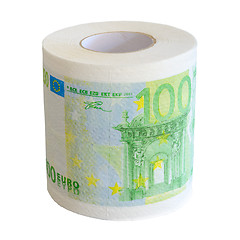 Image showing Toilet paper roll of 100 Euro bank notesl isolate