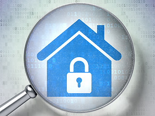 Image showing Safety concept:  Home with optical glass on digital background