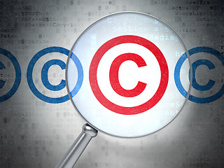 Image showing Law concept: Copyright with optical glass on digital background