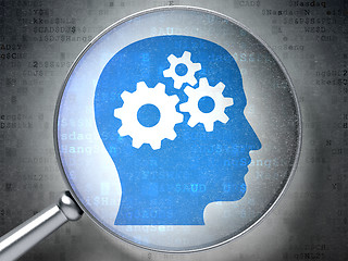 Image showing Finance concept:  Head With Gears with optical glass on digital