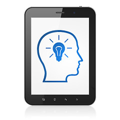 Image showing Data concept: Head With Lightbulb on tablet pc computer