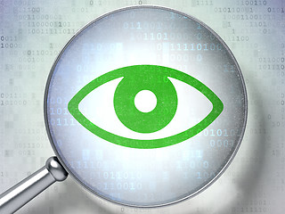 Image showing Protection concept:  Eye with optical glass on digital backgroun