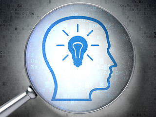 Image showing Education concept:  Head With Lightbulb with optical glass on di