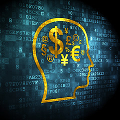 Image showing Advertising concept: Head With Finance Symbol on digital backgro