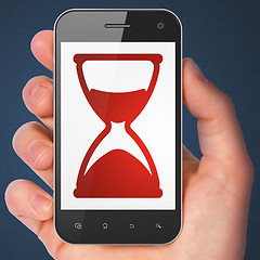 Image showing Timeline concept: Hourglass on smartphone