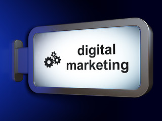 Image showing Marketing concept: Digital Marketing and Gears on billboard back