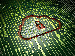 Image showing Cloud computing concept: Cloud With Padlock on circuit board bac