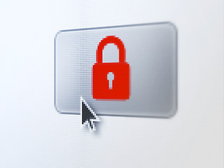 Image showing Security concept: Closed Padlock on digital button background