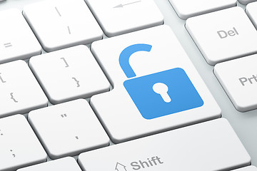 Image showing Data concept: Opened Padlock on computer keyboard background