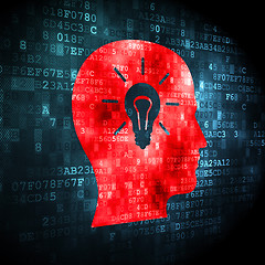 Image showing Education concept: Head With Light Bulb on digital background