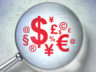 Image showing News concept:  Finance Symbol with optical glass on digital back