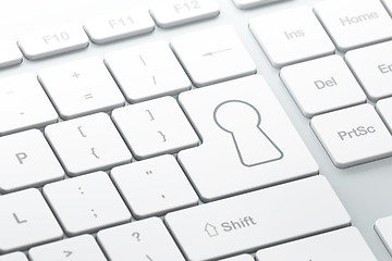 Image showing Security concept: Keyhole on computer keyboard background