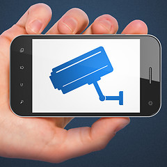 Image showing Protection concept: Cctv Camera on smartphone