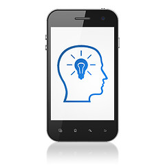 Image showing Data concept: Head With Lightbulb on smartphone