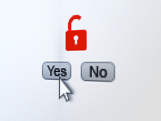 Image showing Data concept: Opened Padlock on digital computer screen