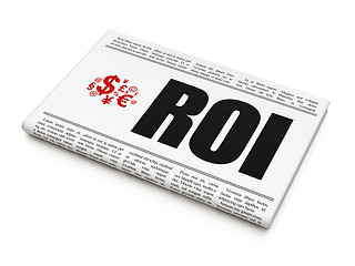 Image showing Finance news concept: newspaper with ROI and Finance Symbol