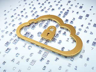 Image showing Cloud networking concept: Golden Cloud With Padlock on digital b