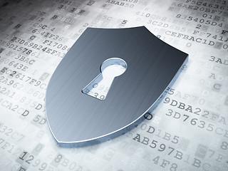 Image showing Safety concept: Silver Shield With Keyhole on digital background