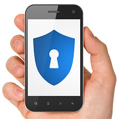 Image showing Security concept: Shield With Keyhole on smartphone