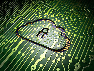 Image showing Cloud networking concept: Cloud With Padlock on circuit board ba