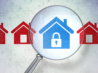 Image showing Security concept: Home with optical glass on digital background