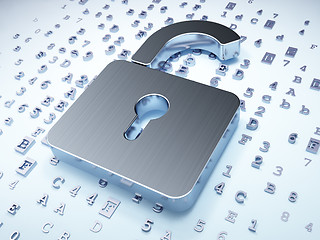 Image showing Privacy concept: Silver Opened Padlock on digital background