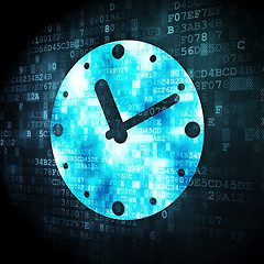 Image showing Timeline concept: Clock on digital background