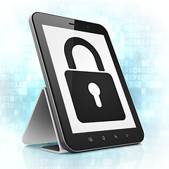 Image showing Information concept: Closed Padlock on tablet pc computer