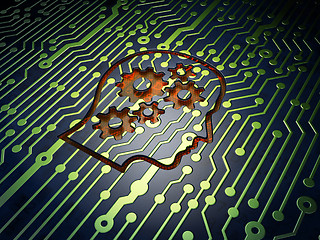 Image showing Marketing concept: Head With Gears on circuit board background