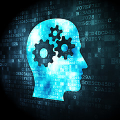 Image showing Marketing concept: Head With Gears on digital background