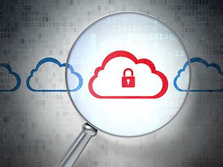 Image showing Cloud networking concept: Cloud With Padlock with optical glass